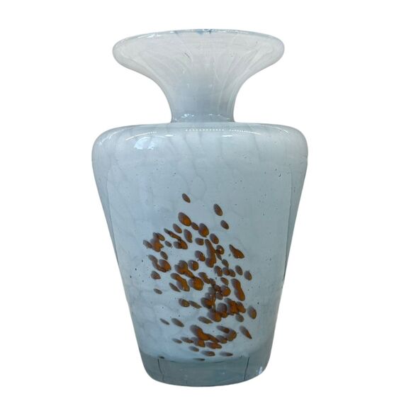 Vtg Mdina Malta Studio Hand Blown Signed Glass Vase Sea Sand Splatter 4.5" - Picture 1 of 16
